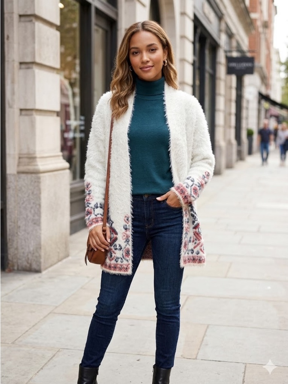 NWT - Knox Rose Open-Front Cardigan with Fair Isle Trim